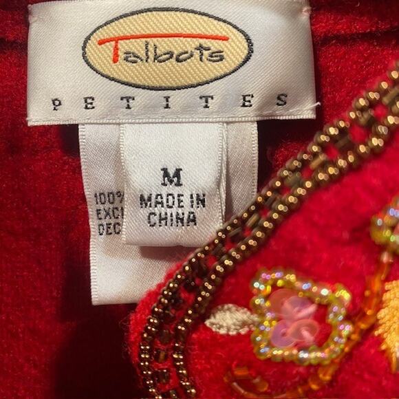 TALBOTS Beaded Red Boiled Wool Seamed Blazer Jacket Women M Petite - Picture 7 of 12